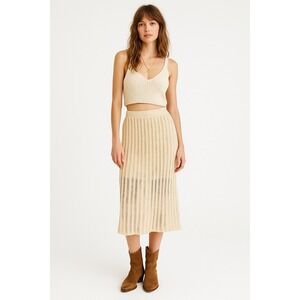 SAGE The Label Beige Knit Mesh Midi Skirt Lined Women's Size S Boho‎ Chic